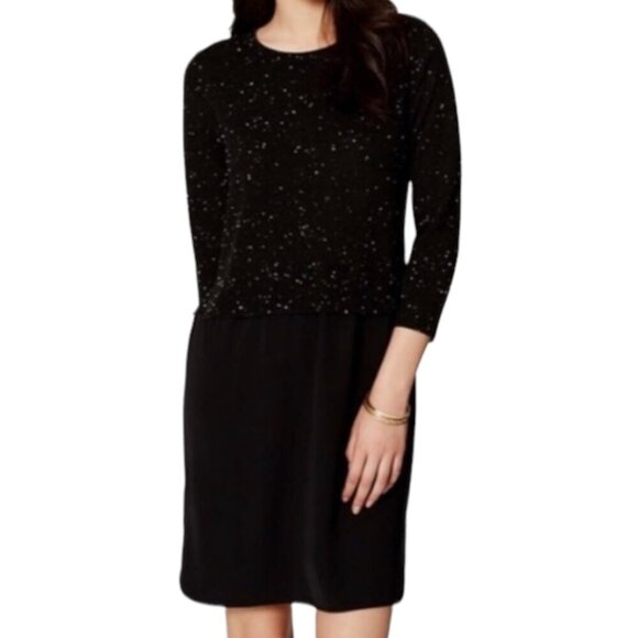 Loft NWT $89 Black Mixed Media Pullover Sweater Dress, 3/4-Sleeve Women's Size M - Picture 1 of 12